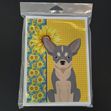 Load image into Gallery viewer, Summer Sunflowers Blue and White Chihuahua Greeting Cards -  Blank Note Cards – 8-Pack of Artist-Designed Cards with Envelopes