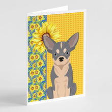 Load image into Gallery viewer, Summer Sunflowers Blue and White Chihuahua Greeting Cards -  Blank Note Cards – 8-Pack of Artist-Designed Cards with Envelopes