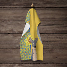 Load image into Gallery viewer, Summer Sunflowers Blue and White Chihuahua Kitchen Towel
