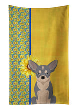 Load image into Gallery viewer, Summer Sunflowers Blue and White Chihuahua Kitchen Towel