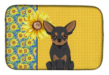 Load image into Gallery viewer, Summer Sunflowers Black and Tan Chihuahua Dish Drying Mat – Absorbent, Artistic Kitchen Essentials