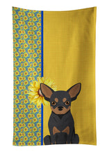 Load image into Gallery viewer, Summer Sunflowers Black and Tan Chihuahua Kitchen Towel