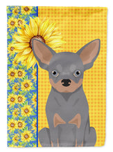 Load image into Gallery viewer, Summer Sunflowers Blue and Tan Chihuahua Garden Flag – Decorative Outdoor Yard Flag
