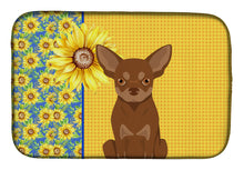 Load image into Gallery viewer, Summer Sunflowers Chocolate and Tan Chihuahua Dish Drying Mat – Absorbent, Artistic Kitchen Essentials