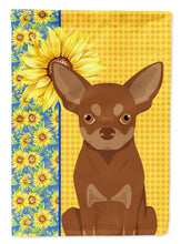 Load image into Gallery viewer, Summer Sunflowers Chocolate and Tan Chihuahua Garden Flag – Decorative Outdoor Yard Flag