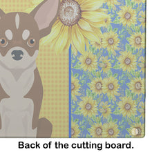 Load image into Gallery viewer, Summer Sunflowers Red and White Chihuahua Glass Cutting Boards – Durable, Decorative Kitchen Art Large