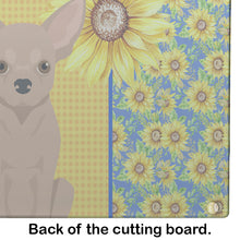 Load image into Gallery viewer, Summer Sunflowers Cream Chihuahua Glass Cutting Boards – Durable, Decorative Kitchen Art Large