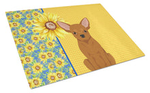 Load image into Gallery viewer, Summer Sunflowers Red Chihuahua Glass Cutting Boards – Durable, Decorative Kitchen Art Large