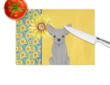 Load image into Gallery viewer, Summer Sunflowers Silver Chihuahua Glass Cutting Boards – Durable, Decorative Kitchen Art Large
