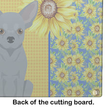 Load image into Gallery viewer, Summer Sunflowers Silver Chihuahua Glass Cutting Boards – Durable, Decorative Kitchen Art Large