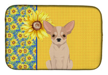Load image into Gallery viewer, Summer Sunflowers Fawn and White Chihuahua Dish Drying Mat – Absorbent, Artistic Kitchen Essentials