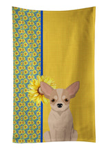 Load image into Gallery viewer, Summer Sunflowers Fawn and White Chihuahua Kitchen Towel