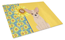 Load image into Gallery viewer, Summer Sunflowers Fawn and White Chihuahua Glass Cutting Boards – Durable, Decorative Kitchen Art Large