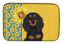 Load image into Gallery viewer, Summer Sunflowers Longhair Black and Tan Dachshund Dish Drying Mat – Absorbent, Artistic Kitchen Essentials