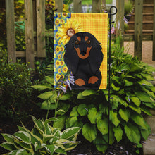 Load image into Gallery viewer, Summer Sunflowers Longhair Black and Tan Dachshund Garden Flag – Decorative Outdoor Yard Flag