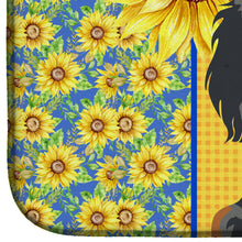 Load image into Gallery viewer, Summer Sunflowers Longhair Blue and Tan Dapple Dachshund Dish Drying Mat – Absorbent, Artistic Kitchen Essentials