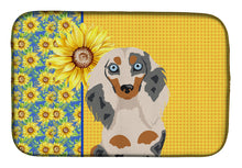 Load image into Gallery viewer, Summer Sunflowers Longhair Cream Dapple Dachshund Dish Drying Mat – Absorbent, Artistic Kitchen Essentials