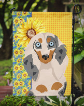Load image into Gallery viewer, Summer Sunflowers Longhair Cream Dapple Dachshund Garden Flag – Decorative Outdoor Yard Flag