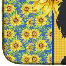 Load image into Gallery viewer, Summer Sunflowers Longhair Black and Cream Dachshund Dish Drying Mat – Absorbent, Artistic Kitchen Essentials