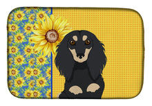 Load image into Gallery viewer, Summer Sunflowers Longhair Black and Cream Dachshund Dish Drying Mat – Absorbent, Artistic Kitchen Essentials