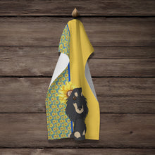 Load image into Gallery viewer, Summer Sunflowers Longhair Black and Cream Dachshund Kitchen Towel