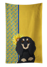 Load image into Gallery viewer, Summer Sunflowers Longhair Black and Cream Dachshund Kitchen Towel