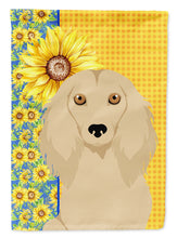 Load image into Gallery viewer, Summer Sunflowers Longhair Cream Dachshund Garden Flag – Decorative Outdoor Yard Flag