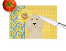 Load image into Gallery viewer, Summer Sunflowers Longhair Cream Dachshund Glass Cutting Boards – Durable, Decorative Kitchen Art Large
