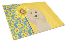 Load image into Gallery viewer, Summer Sunflowers Longhair Cream Dachshund Glass Cutting Boards – Durable, Decorative Kitchen Art Large