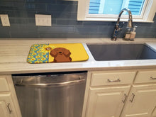 Load image into Gallery viewer, Summer Sunflowers Longhair Red Dachshund Dish Drying Mat – Absorbent, Artistic Kitchen Essentials