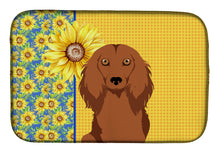 Load image into Gallery viewer, Summer Sunflowers Longhair Red Dachshund Dish Drying Mat – Absorbent, Artistic Kitchen Essentials
