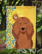 Load image into Gallery viewer, Summer Sunflowers Longhair Red Dachshund Garden Flag – Decorative Outdoor Yard Flag