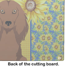 Load image into Gallery viewer, Summer Sunflowers Longhair Red Dachshund Glass Cutting Boards – Durable, Decorative Kitchen Art Large