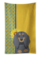 Load image into Gallery viewer, Summer Sunflowers Longhair Blue and Tan Dachshund Kitchen Towel