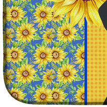 Load image into Gallery viewer, Summer Sunflowers Black and Tan Dachshund Dish Drying Mat – Absorbent, Artistic Kitchen Essentials
