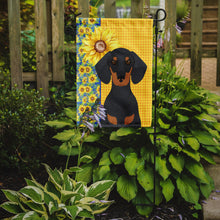 Load image into Gallery viewer, Summer Sunflowers Black and Tan Dachshund Garden Flag – Decorative Outdoor Yard Flag