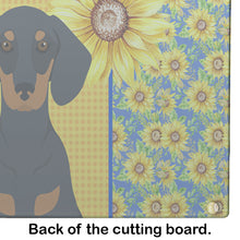 Load image into Gallery viewer, Summer Sunflowers Black and Tan Dachshund Glass Cutting Boards – Durable, Decorative Kitchen Art Large