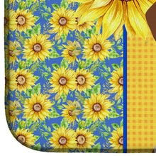Load image into Gallery viewer, Summer Sunflowers Red Piebald Dachshund Dish Drying Mat – Absorbent, Artistic Kitchen Essentials