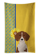 Load image into Gallery viewer, Summer Sunflowers Red Piebald Dachshund Kitchen Towel