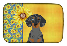 Load image into Gallery viewer, Summer Sunflowers Black Dapple Dachshund Dish Drying Mat – Absorbent, Artistic Kitchen Essentials