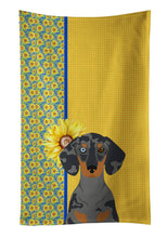 Load image into Gallery viewer, Summer Sunflowers Black Dapple Dachshund Kitchen Towel
