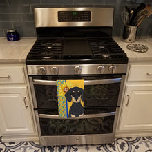 Load image into Gallery viewer, Summer Sunflowers Black and Cream Dachshund Kitchen Towel