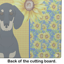 Load image into Gallery viewer, Summer Sunflowers Black and Cream Dachshund Glass Cutting Boards – Durable, Decorative Kitchen Art Large