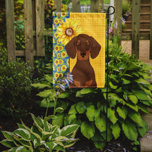 Load image into Gallery viewer, Summer Sunflowers Chocolate and Tan Dachshund Garden Flag – Decorative Outdoor Yard Flag