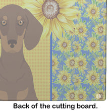 Load image into Gallery viewer, Summer Sunflowers Chocolate and Tan Dachshund Glass Cutting Boards – Durable, Decorative Kitchen Art Large