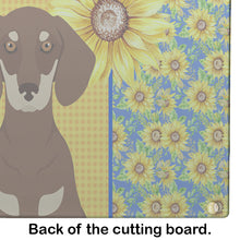 Load image into Gallery viewer, Summer Sunflowers Chocolate and Cream Dachshund Glass Cutting Boards – Durable, Decorative Kitchen Art Large
