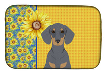 Load image into Gallery viewer, Summer Sunflowers Blue and Tan Dachshund Dish Drying Mat – Absorbent, Artistic Kitchen Essentials