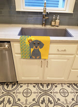 Load image into Gallery viewer, Summer Sunflowers Blue and Tan Dachshund Kitchen Towel