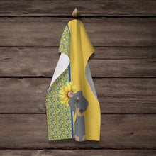 Load image into Gallery viewer, Summer Sunflowers Blue and Tan Dachshund Kitchen Towel