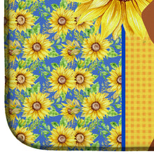 Load image into Gallery viewer, Summer Sunflowers Red Dachshund Dish Drying Mat – Absorbent, Artistic Kitchen Essentials